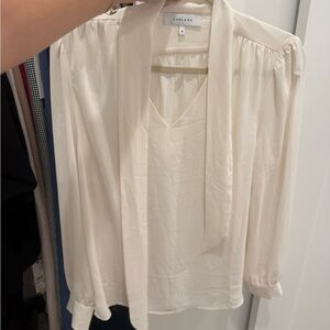 Lark & Ro Cream Tie Front Blouse with Relaxed Fit